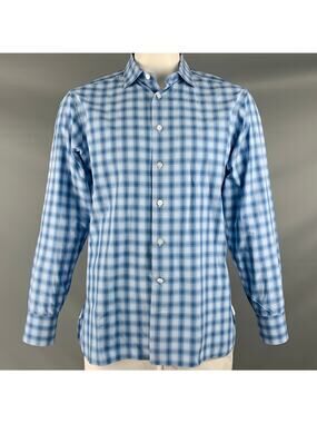 LORENZINI Size XXL Blue Plaid Cotton Button Up Long Sleeve Shirt